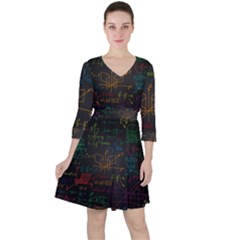 Mathematical-colorful-formulas-drawn-by-hand-black-chalkboard Quarter Sleeve Ruffle Waist Dress by Simbadda