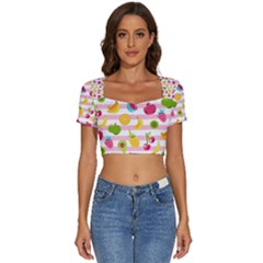 Tropical-fruits-berries-seamless-pattern Short Sleeve Square Neckline Crop Top  by Simbadda