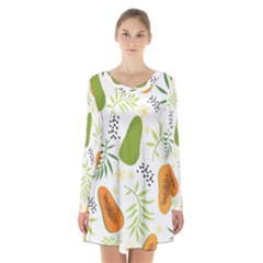 Seamless-tropical-pattern-with-papaya Long Sleeve Velvet V-neck Dress by Simbadda