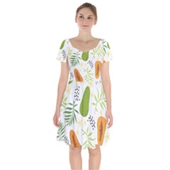 Seamless-tropical-pattern-with-papaya Short Sleeve Bardot Dress by Simbadda