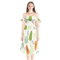 Seamless-tropical-pattern-with-papaya Shoulder Tie Bardot Midi Dress by Simbadda