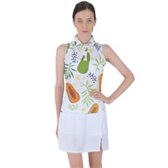 Seamless-tropical-pattern-with-papaya Women s Sleeveless Polo Tee by Simbadda