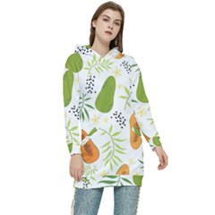 Seamless-tropical-pattern-with-papaya Women s Long Oversized Pullover Hoodie by Simbadda