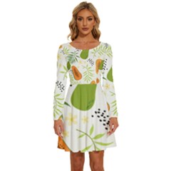 Seamless-tropical-pattern-with-papaya Long Sleeve Wide Neck Velvet Dress by Simbadda