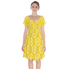 Lemon-fruits-slice-seamless-pattern Short Sleeve Bardot Dress by Simbadda