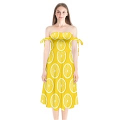 Lemon-fruits-slice-seamless-pattern Shoulder Tie Bardot Midi Dress by Simbadda