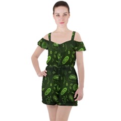 Bacteria-virus-seamless-pattern-inversion Ruffle Cut Out Chiffon Playsuit by Simbadda