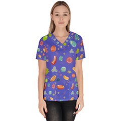 Virus-seamless-pattern Women s V-neck Scrub Top by Simbadda