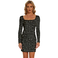 Math-equations-formulas-pattern Long Sleeve Square Neck Bodycon Velvet Dress by Simbadda