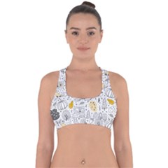 Doodle-seamless-pattern-with-autumn-elements Cross Back Hipster Bikini Top  by Simbadda