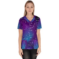 Realistic-night-sky-poster-with-constellations Women s V-neck Scrub Top by Simbadda