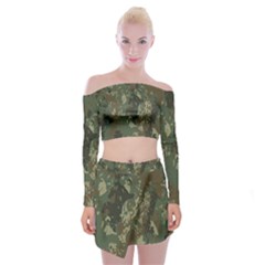 Camouflage-splatters-background Off Shoulder Top With Mini Skirt Set by Simbadda