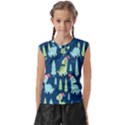 Cute-dinosaurs-animal-seamless-pattern-doodle-dino-winter-theme Kids  Raglan Cap Sleeve Tee View1