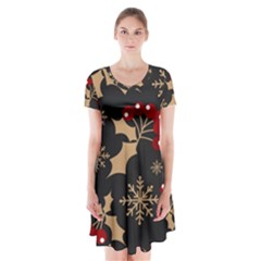 Christmas-pattern-with-snowflakes-berries Short Sleeve V-neck Flare Dress by Simbadda