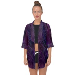 Feather Pattern Texture Form Open Front Chiffon Kimono by Grandong