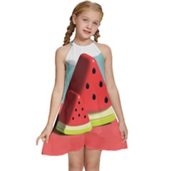 Strawberries Fruit Kids  Halter Collar Waist Tie Chiffon Dress by Grandong