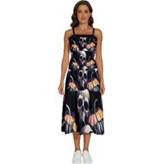 Halloween Party Skulls, Demonic Pumpkins Pattern Sleeveless Shoulder Straps Boho Dress by Casemiro