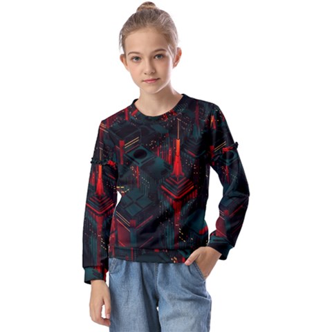 A Dark City Vector Kids  Long Sleeve Tee With Frill  by Proyonanggan