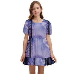 Moonlit A Forest At Night With A Full Moon Kids  Short Sleeve Dolly Dress by Proyonanggan