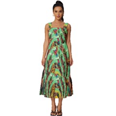 Monkey Tiger Bird Parrot Forest Jungle Style Square Neckline Tiered Midi Dress by Grandong