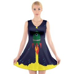 Rocket Halftone Astrology Astronaut V-neck Sleeveless Dress by Bangk1t