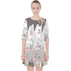 Cute Cats Seamless Pattern Quarter Sleeve Pocket Dress by Bangk1t