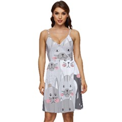 Cute Cats Seamless Pattern V-neck Pocket Summer Dress  by Bangk1t