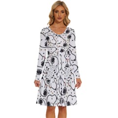 Dog Pattern Long Sleeve Dress With Pocket by Bangk1t