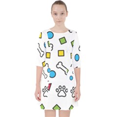 Dog Paw Seamless Pattern Footprint Bone Quarter Sleeve Pocket Dress by Bangk1t