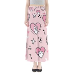 Cartoon Cute Valentines Day Doodle Heart Love Flower Seamless Pattern Vector Full Length Maxi Skirt by Bangk1t