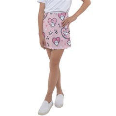 Cartoon Cute Valentines Day Doodle Heart Love Flower Seamless Pattern Vector Kids  Tennis Skirt by Bangk1t