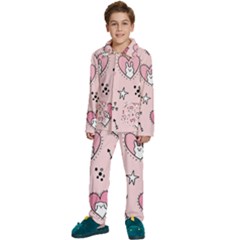 Cartoon Cute Valentines Day Doodle Heart Love Flower Seamless Pattern Vector Kids  Long Sleeve Velvet Pajamas Set by Bangk1t