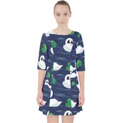 Swan Pattern Elegant Design Quarter Sleeve Pocket Dress by Bangk1t