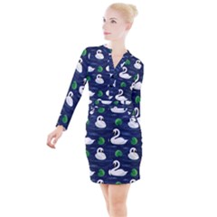 Swan Pattern Elegant Design Button Long Sleeve Dress by Bangk1t