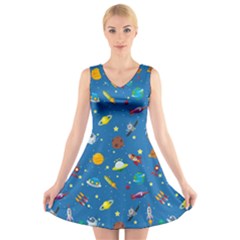 Space Rocket Solar System Pattern V-neck Sleeveless Dress by Bangk1t