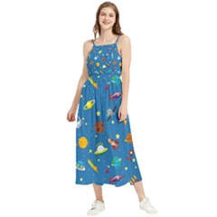 Space Rocket Solar System Pattern Boho Sleeveless Summer Dress by Bangk1t