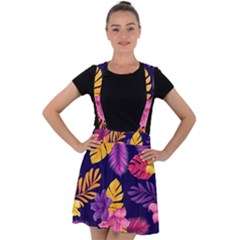 Tropical Pattern Velvet Suspender Skater Skirt by Bangk1t