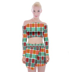 Bricks Abstract Seamless Pattern Off Shoulder Top With Mini Skirt Set by Bangk1t