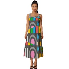 Pattern Geometric Abstract Colorful Arrow Line Circle Triangle Square Neckline Tiered Midi Dress by Bangk1t