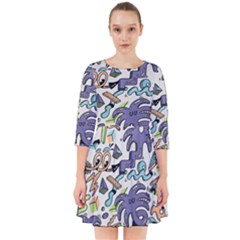 Purple Orange Green Blue Cartoon Smock Dress by Bangk1t