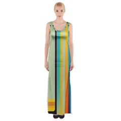 Colorful Rainbow Striped Pattern Stripes Background Thigh Split Maxi Dress by Bangk1t