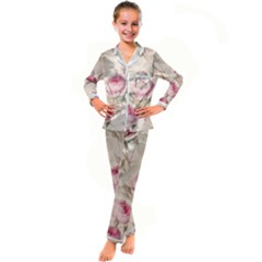 Roses Plants Vintage Retro Flowers Pattern Kids  Satin Long Sleeve Pajamas Set by Bangk1t