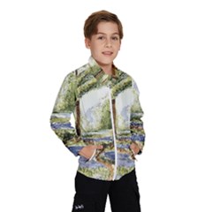 Trees Park Watercolor Lavender Flowers Foliage Kids  Windbreaker by Bangk1t