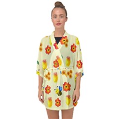 Seamless Background Honey Bee Half Sleeve Chiffon Kimono by Amaryn4rt