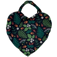 Pattern Forest Leaf Fruits Flowers Motif Giant Heart Shaped Tote by Amaryn4rt