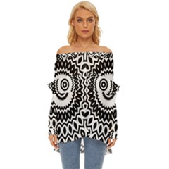 Circular Concentric Radial Symmetry Abstract Off Shoulder Chiffon Pocket Shirt by pakminggu