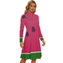 Watermelon Fruit Summer Red Fresh Food Healthy Long Sleeve Shirt Collar A-Line Dress View3