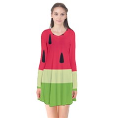 Watermelon Fruit Food Healthy Vitamins Nutrition Long Sleeve V-neck Flare Dress by pakminggu