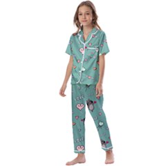 Raccoon Texture Seamless Scrapbooking Hearts Kids  Satin Short Sleeve Pajamas Set by pakminggu