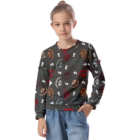 Art Halloween Pattern Creepy Design Digital Papers Kids  Long Sleeve Tee With Frill  by pakminggu